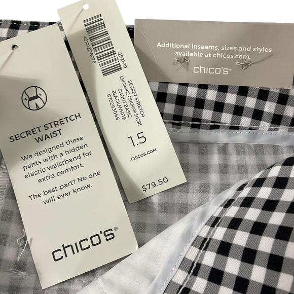 Chico’s Secret Stretch Gingham Bermuda Shorts Size 10 Black Gray White Check NWT - Picture 6 of 9